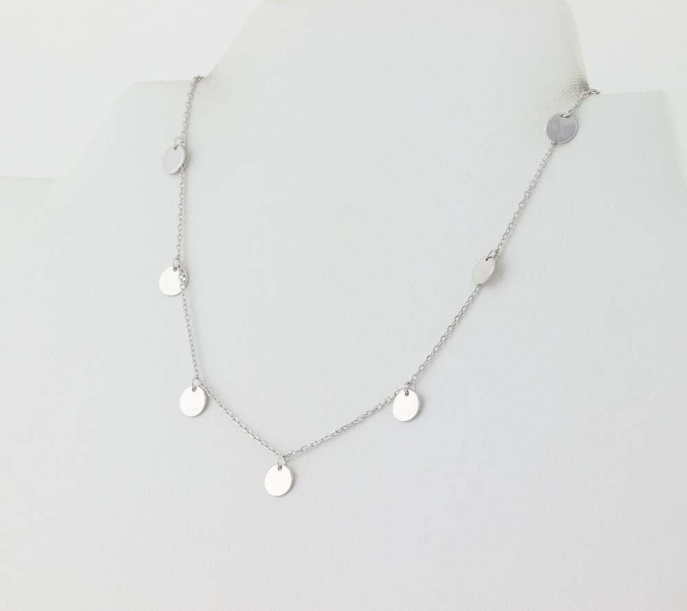 Sterling Silver Dangle Circle Station Necklace 16" - 17" inch